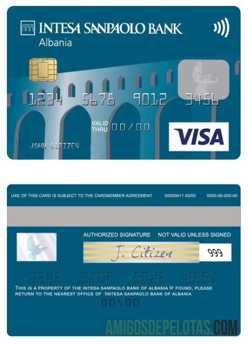 Cartão de débito Visa do Banco Intesa Sanpaolo da Albânia amostra